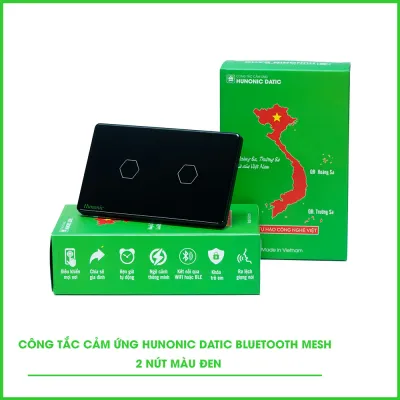 Công Tắc Cảm Ứng 2 Nút BLE Mesh Hunonic Datic Màu Đen