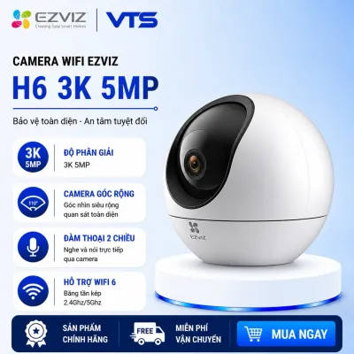 Camera Wifi EZVIZ H6 3K 5MP Góc Rộng Trong Nhà, Xoay 360 Độ, Đàm Thoại 2 Chiều, Theo Dõi Chuyển Động