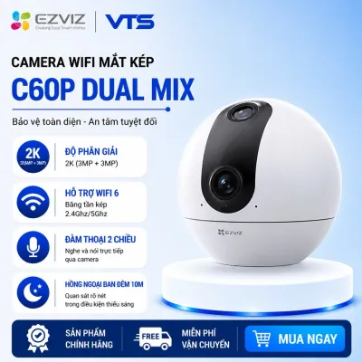 Camera Wifi EZVIZ C60P Dual 2K (3MP + 3MP) - Xoay 360 Độ, Đàm Thoại 2 Chiều, Theo Dõi Chuyển Động