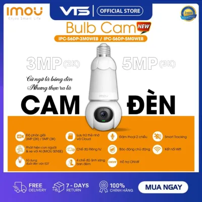 Camera WIFI bóng đèn IMOU Bulb Cam 3MP, 5MP, Xoay 360, Đàm thoại 2 chiều, Cảnh báo còi hú, Ban đêm có màu 3MP, 5MP - VTS