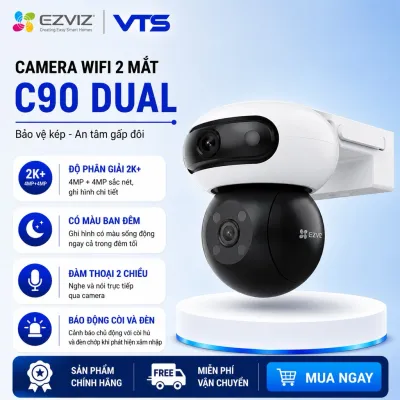 Camera Wifi 2 Mắt Ngoài Trời EZVIZ C90 Dual 2K+ (4MP+4MP) Xoay 360 Độ, Đàm Thoại 2 Chiều, Có Màu