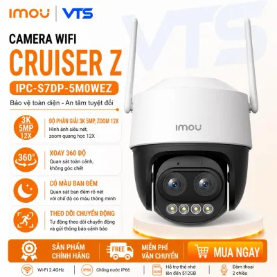 Camera Wifi IMOU CRUISER Z S7DP 3K 5MP, Zoom 12X, Ống Kính Kép, Xoay 360 Độ, Đàm Thoại, Có Màu