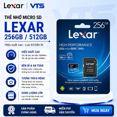 Thẻ Nhớ Micro SDXC LEXAR 256GB/512GB 633x Class 10 A1, Hàng Chính Hãng - Tốc Độ Cao