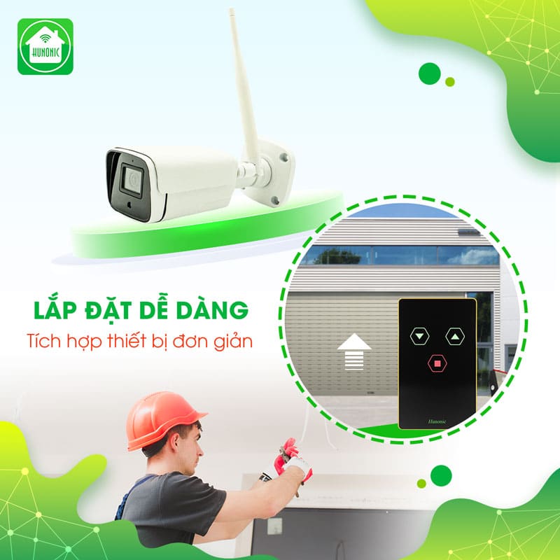 Combo Công Tắc Cửa Cuốn Hunonic Màu Đen Kết Hợp Camera Icat Outdoor 2
