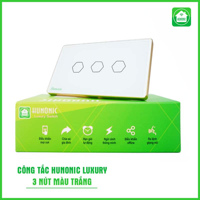 Công Tắc Hunonic Luxury Hình Chữ Nhật Viền Vàng 12