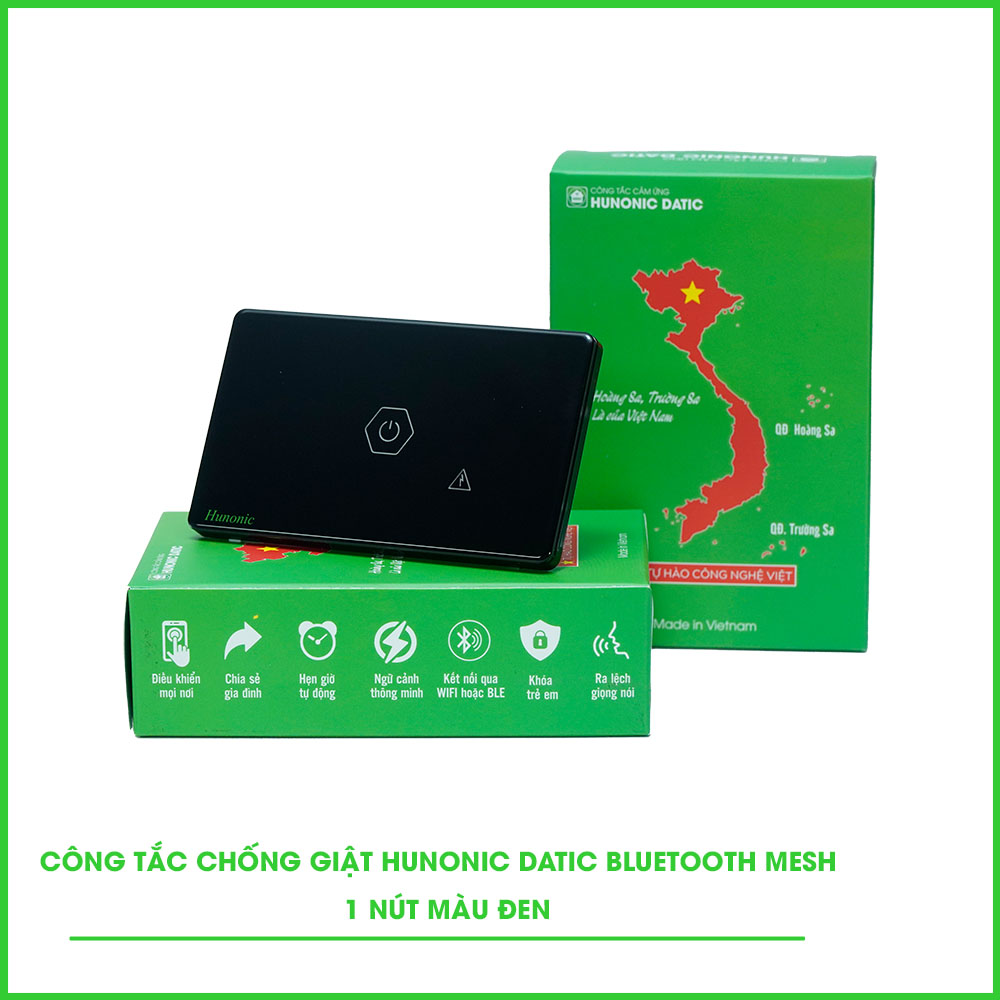 Công Tắc Chống Giật BLE Mesh Hunonic Datic Màu Đen
