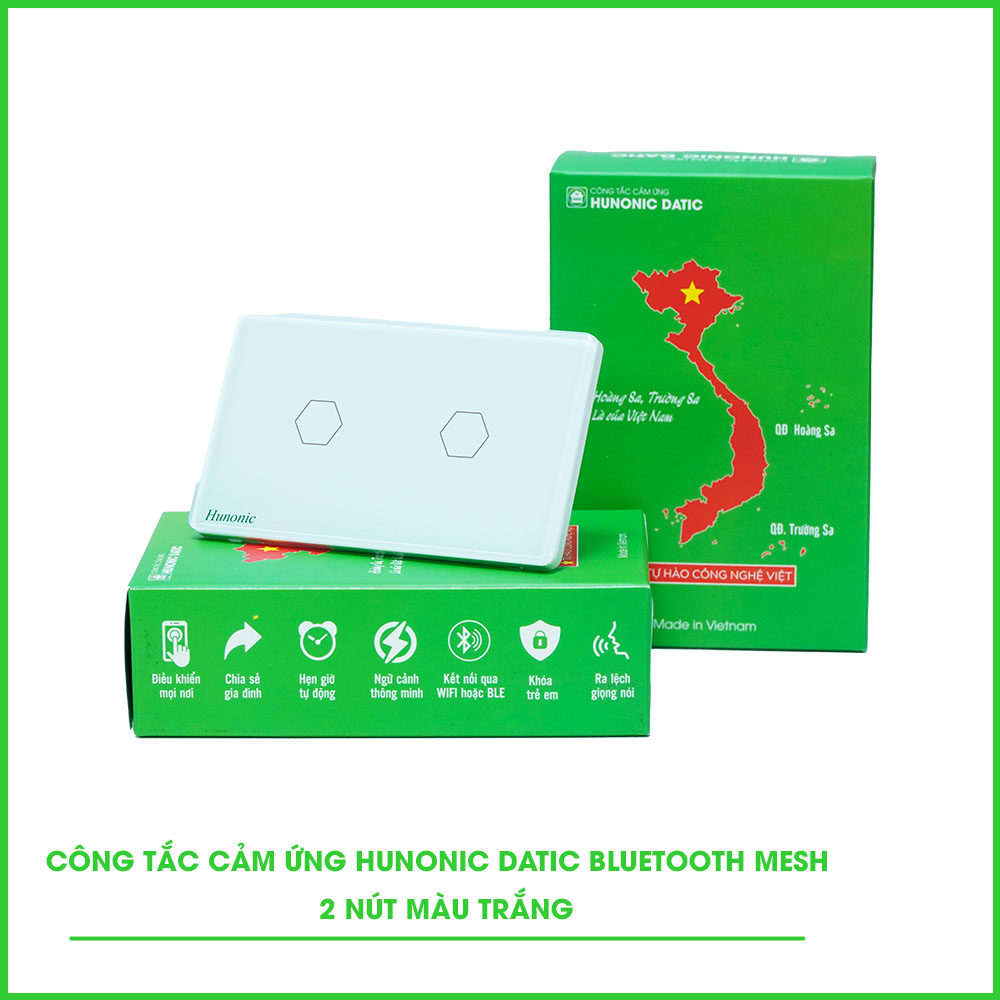 Công Tắc Cảm Ứng 2 Nút BLE Mesh Hunonic Datic Màu Trắng