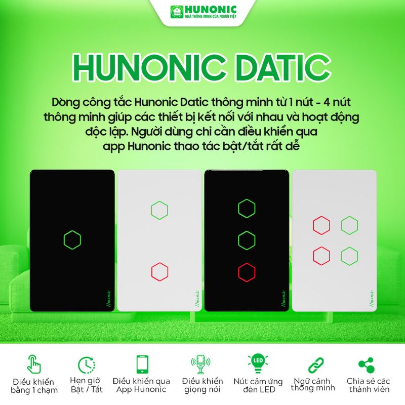 Công Tắc Chống Giật BLE Mesh Hunonic Datic Màu Đen 2