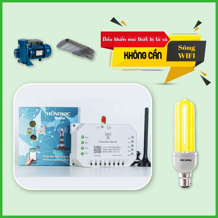 Công tắc Hunonic Noma 4CH – Điều khiển mọi thiết bị từ xa qua điện thoại dùng sim 4