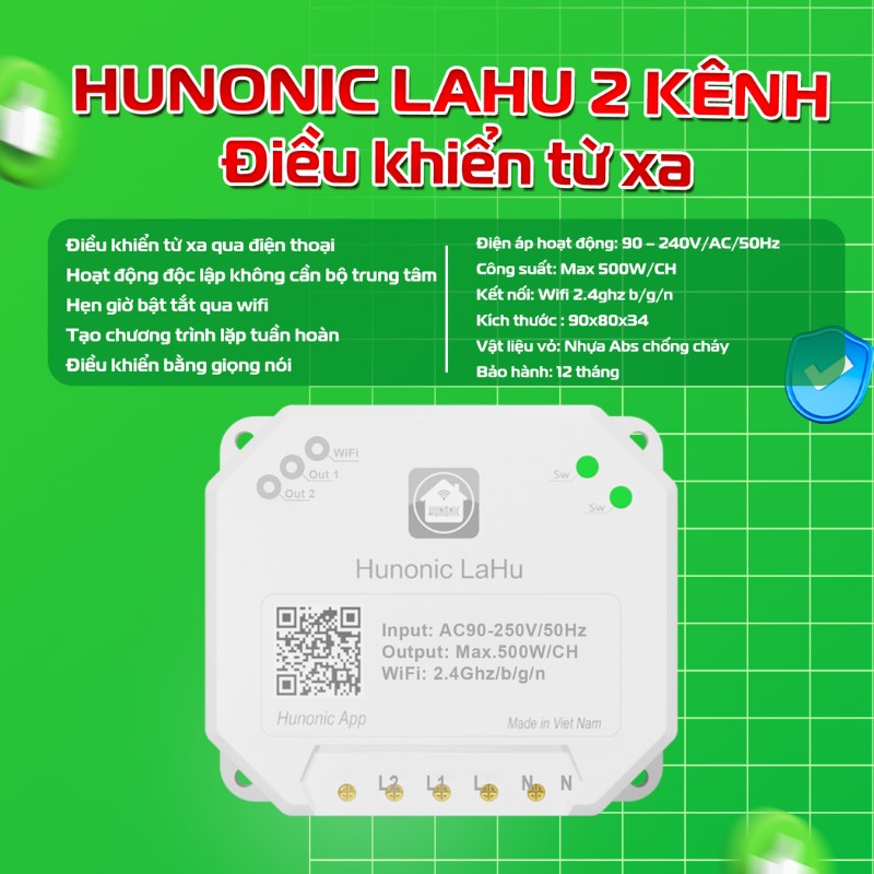 Công tắc thông minh Hunonic Lahu 2 kênh điều khiển từ xa 2