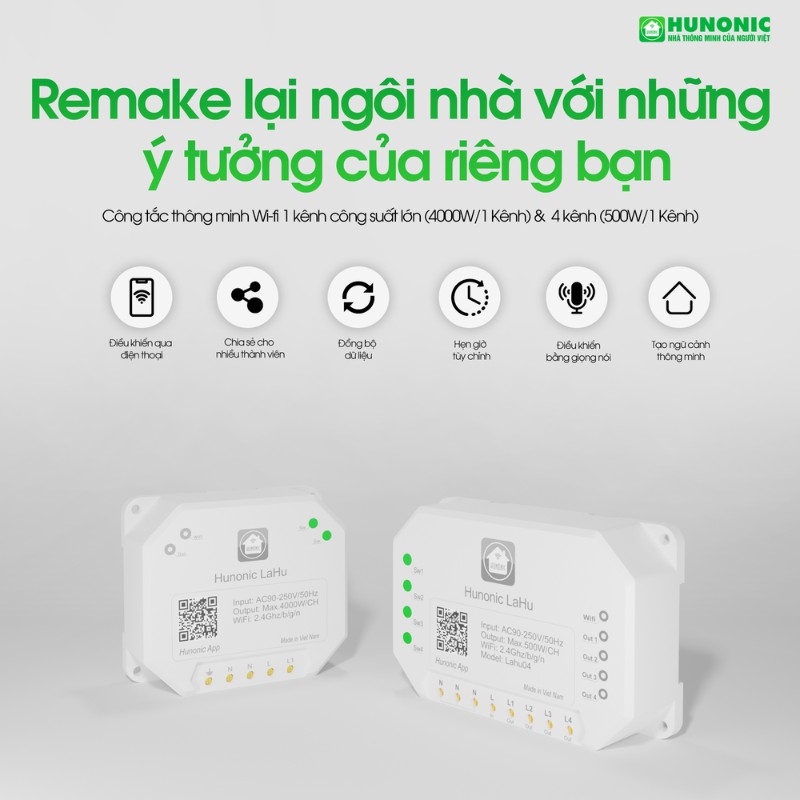 Công tắc thông minh Hunonic Lahu 2 kênh điều khiển từ xa 3