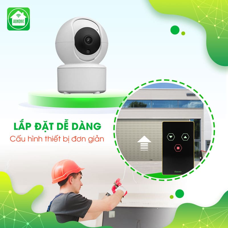 Combo Công Tắc Cửa Cuốn Hunonic Màu Đen Kết Hợp Camera Icat Mini 2