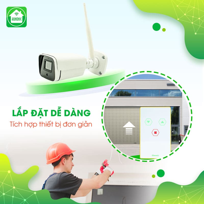 Combo Công Tắc Cửa Cuốn Hunonic Màu Trắng Kết Hợp Camera Icat Outdoor 3