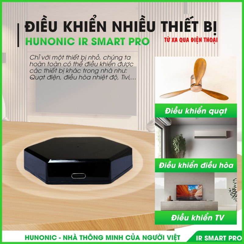 Bộ điều khiển hồng ngoại wifi Hunonic IR Smart Pro, điều khiển Tivi, Điều Hoà qua điện thoại 4