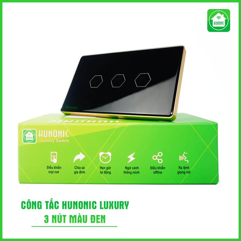 Công Tắc Hunonic Luxury Hình Chữ Nhật Viền Vàng 7