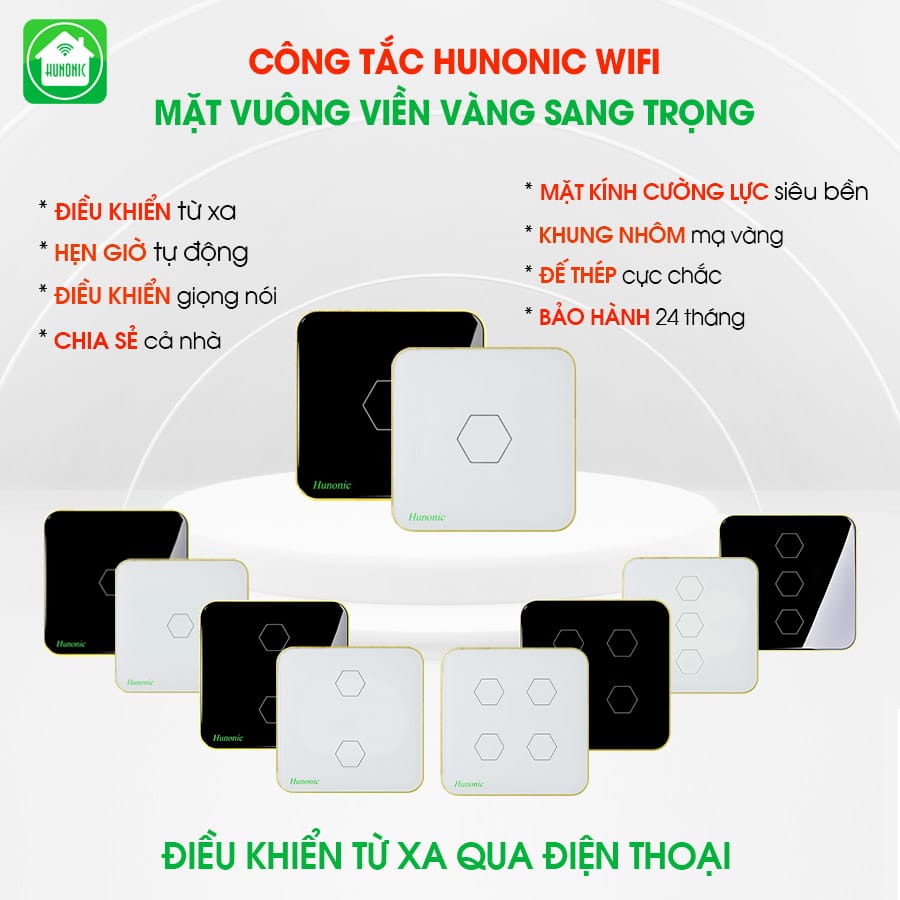Công Tắc Cảm Ứng Wifi Hunonic Mặt Vuông 6