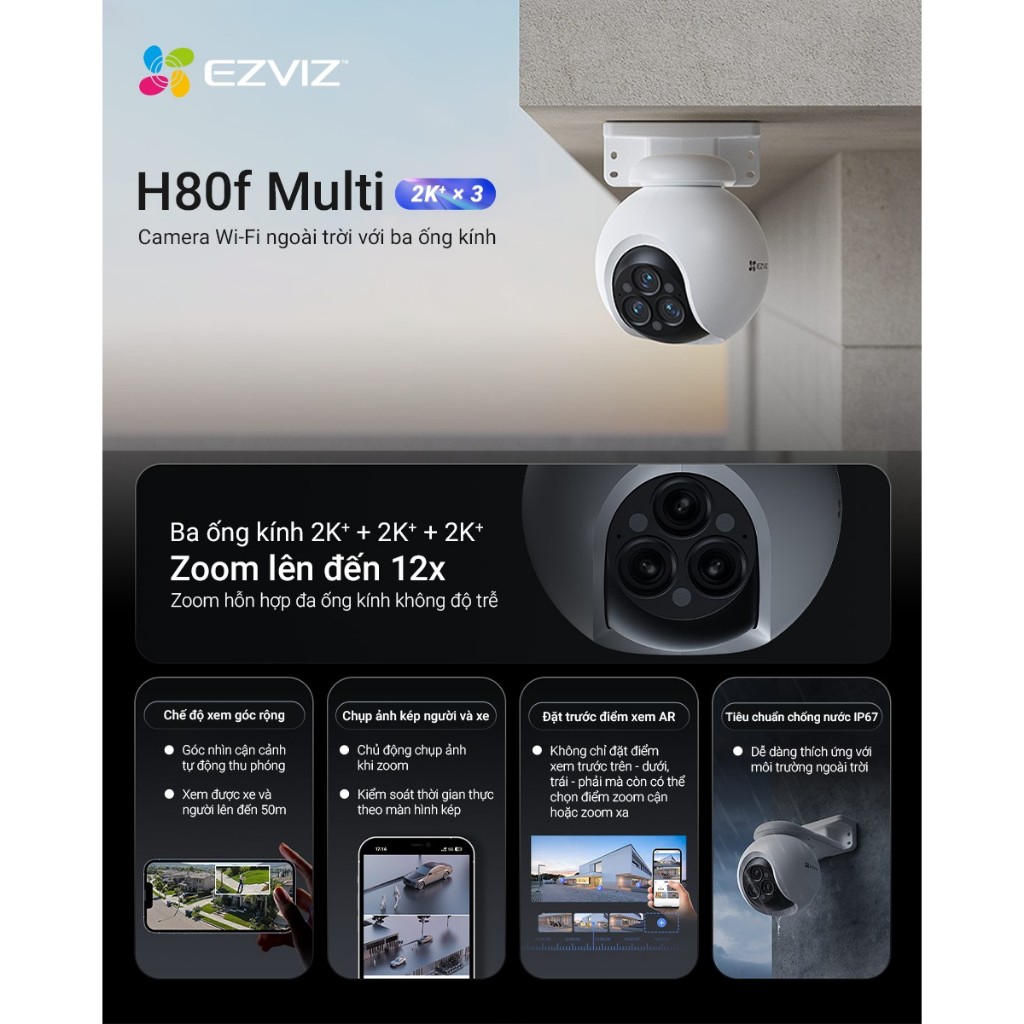 Camera Wifi EZVIZ H80F 4MP 2K+, Zoom 12X, Xoay 360 Độ, Đàm Thoại 2 Chiều, Có Màu, Theo Dõi Ai 3