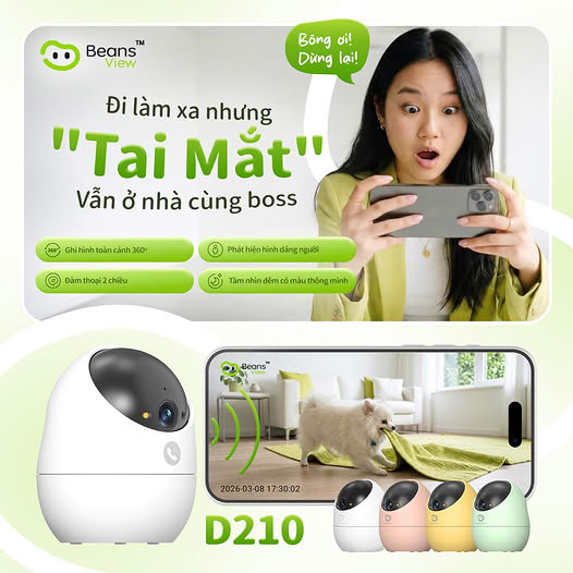 Camera Wifi BeansView D210 3MP Trong Nhà, 4 Phiên Bản Màu, Xoay 360 Độ, Đàm Thoại, Ai Thông Minh 8