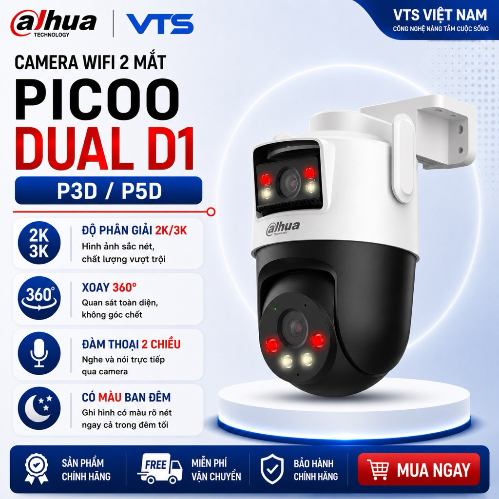 Camera Wifi 2 Mắt DAHUA Picoo Dual D1 P3D-3F-PV 6MP/P5D-5F-PV 10MP, Đàm Thoại 2 Chiều, Xoay 360 Độ 2