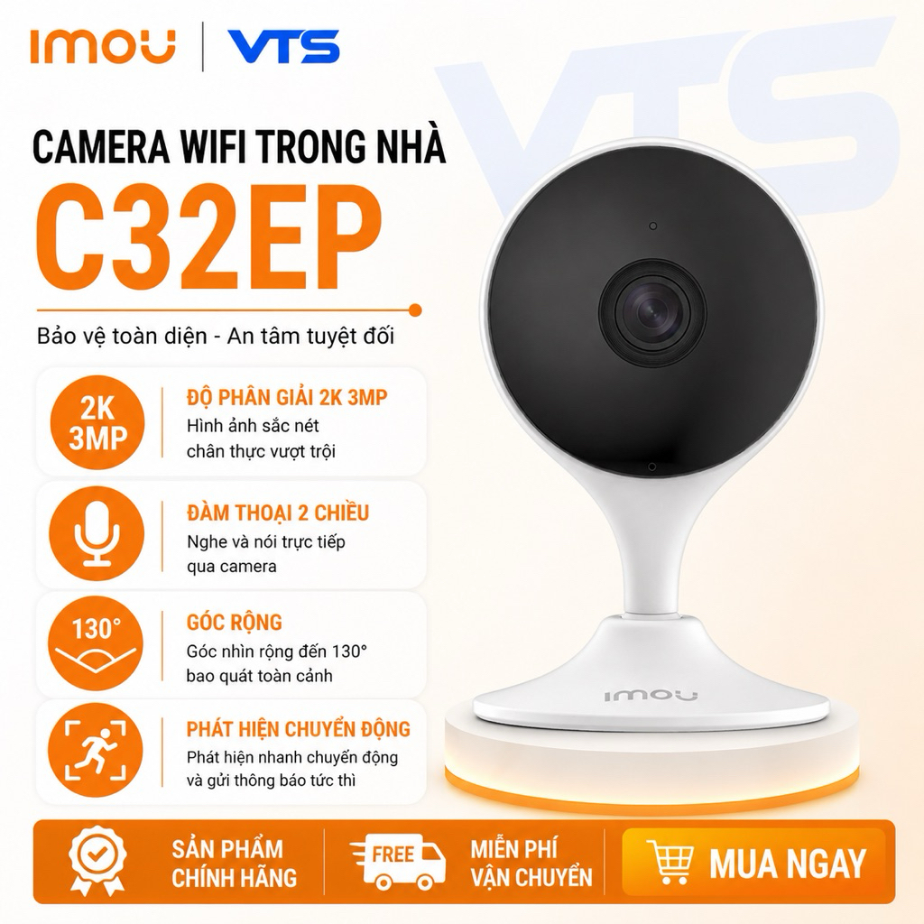 Camera Wifi IMOU C32EP 3MP 2K Trong Nhà - Góc Rộng, Đàm Thoại 2 Chiều, Ai Thông Minh - VTS VN 3