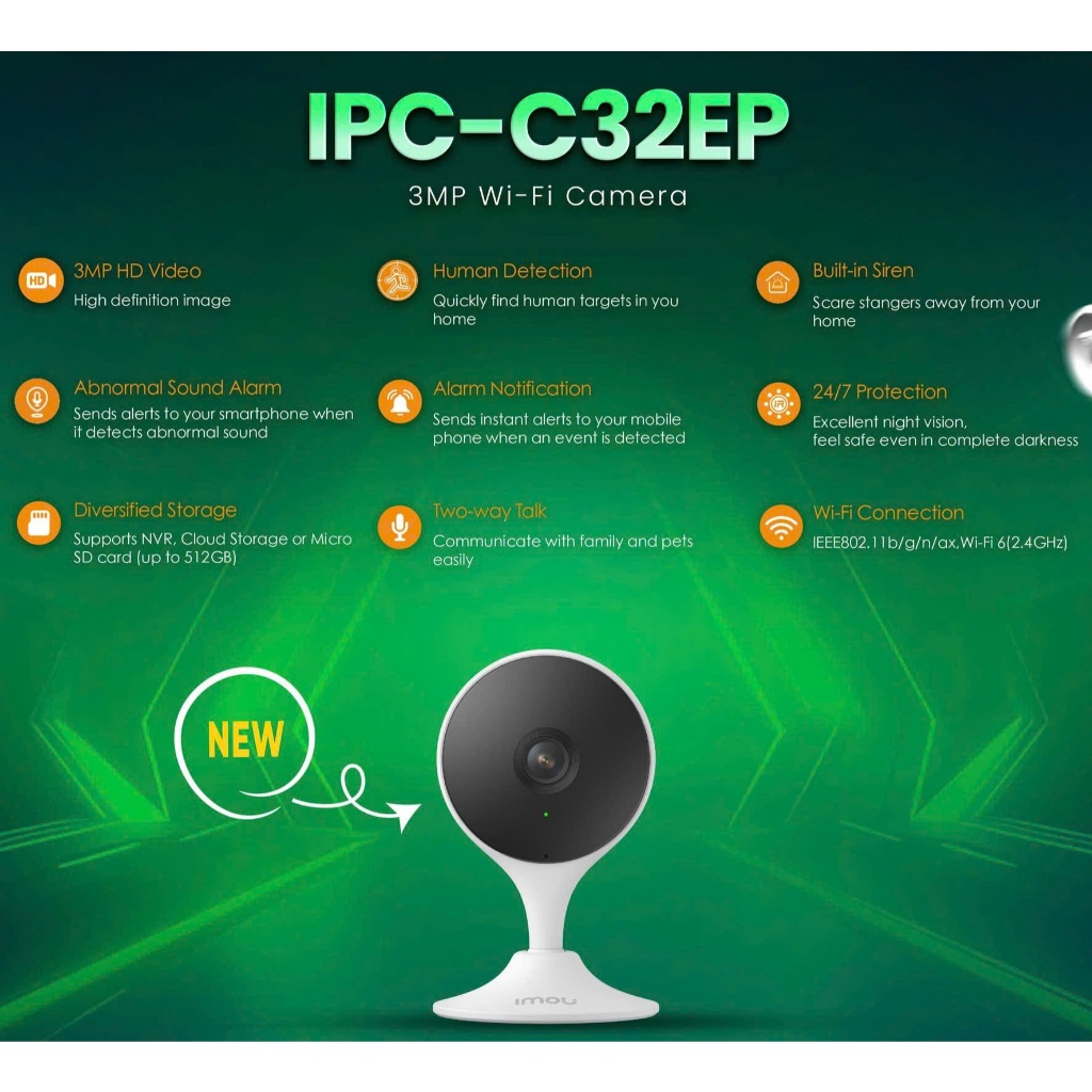 Camera Wifi IMOU C32EP 3MP 2K Trong Nhà - Góc Rộng, Đàm Thoại 2 Chiều, Ai Thông Minh - VTS VN 2