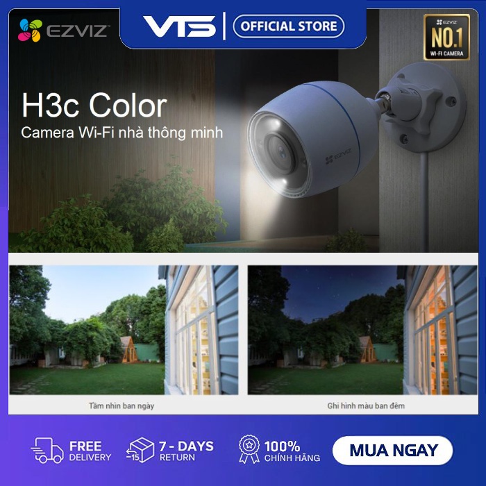 Camera Wifi EZVIZ H3C 2MP Color, Full HD - Mic Thu Âm, Có Màu Ban Đêm - Chuẩn Nén H.265 - VTS VN 4