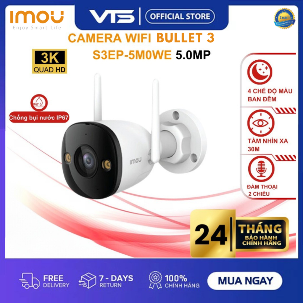 Camera Wifi IMOU Bullet 3 S3EP 3MP/5MP Kim Loại, Đàm Thoại 2 Chiều, Có Màu Ban Đêm, Báo Động 7