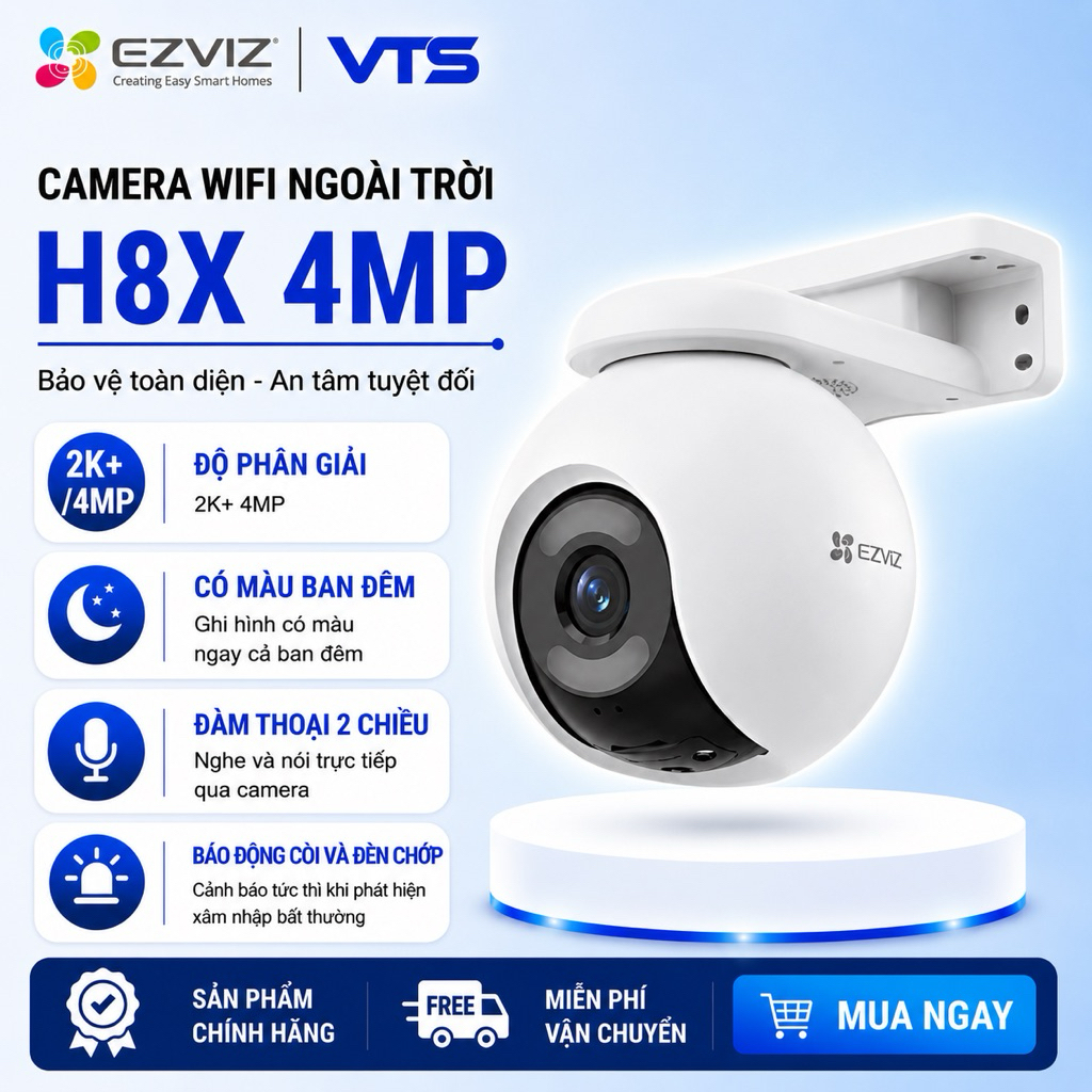 Camera Wifi EZVIZ H8 PRO 3MP 2K/H8X 4MP 2K+, Ngoài Trời, Xoay 360 Độ, Đàm Thoại 2 Chiều, Full Color 3