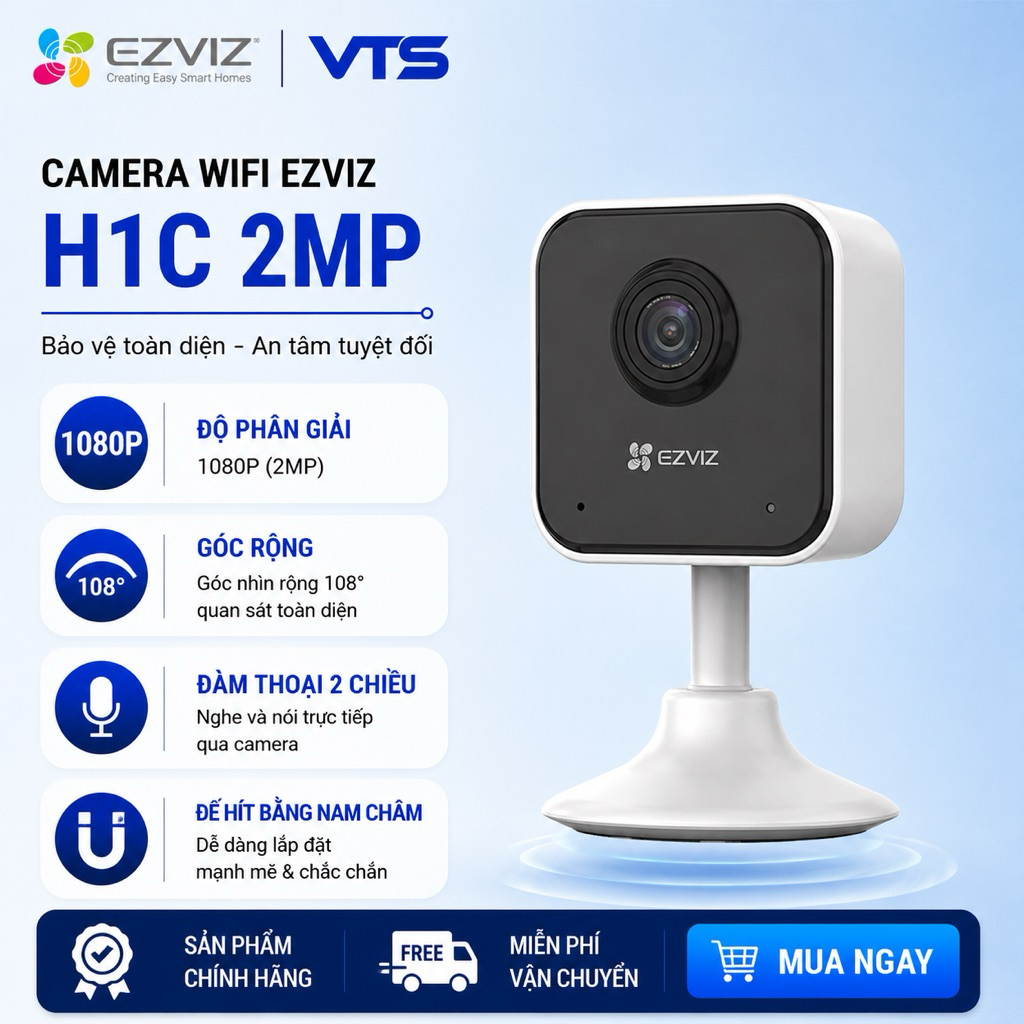Camera Wifi EZVIZ H1C 2MP, Full HD 1080P, Góc Rộng 108 Độ, Đàm Thoại 2 Chiều, Báo Động 2