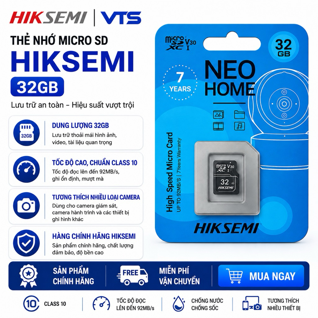 Thẻ Nhớ Micro SD 32GB HIKSEMI (HIKVISION) Class 10 Upto 92MB/S - Chuyên Dụng Cho Camera,...