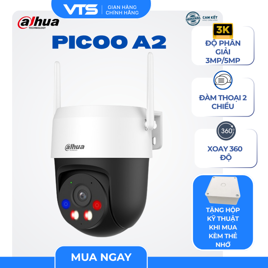 Camera Wifi DAHUA PICOO A2 DH-P3AS-PV 3MP/DH-P5AS-PV 5MP Ngoài Trời, Xoay 360 Độ, Có Màu, Đàm Thoại 4