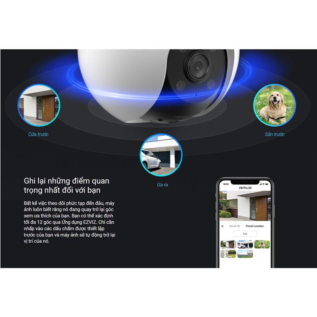 Camera Wifi EZVIZ H8 PRO 2K 3MP, Full Color, Xoay 360 độ, Đàm Thoại 2 Chiều, Phát Hiện Chuyển Động 7