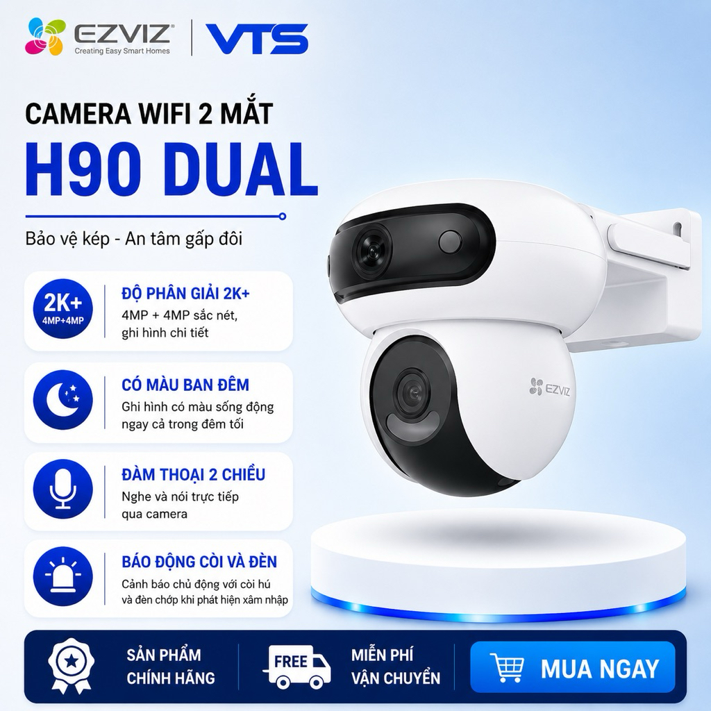 Camera Wifi 2 Mắt EZVIZ H90 Dual 2K+ (4MP+4MP), Xoay 360 Độ, Đàm Thoại 2 Chiều, CS-H90-R100-8H44WKFL 3
