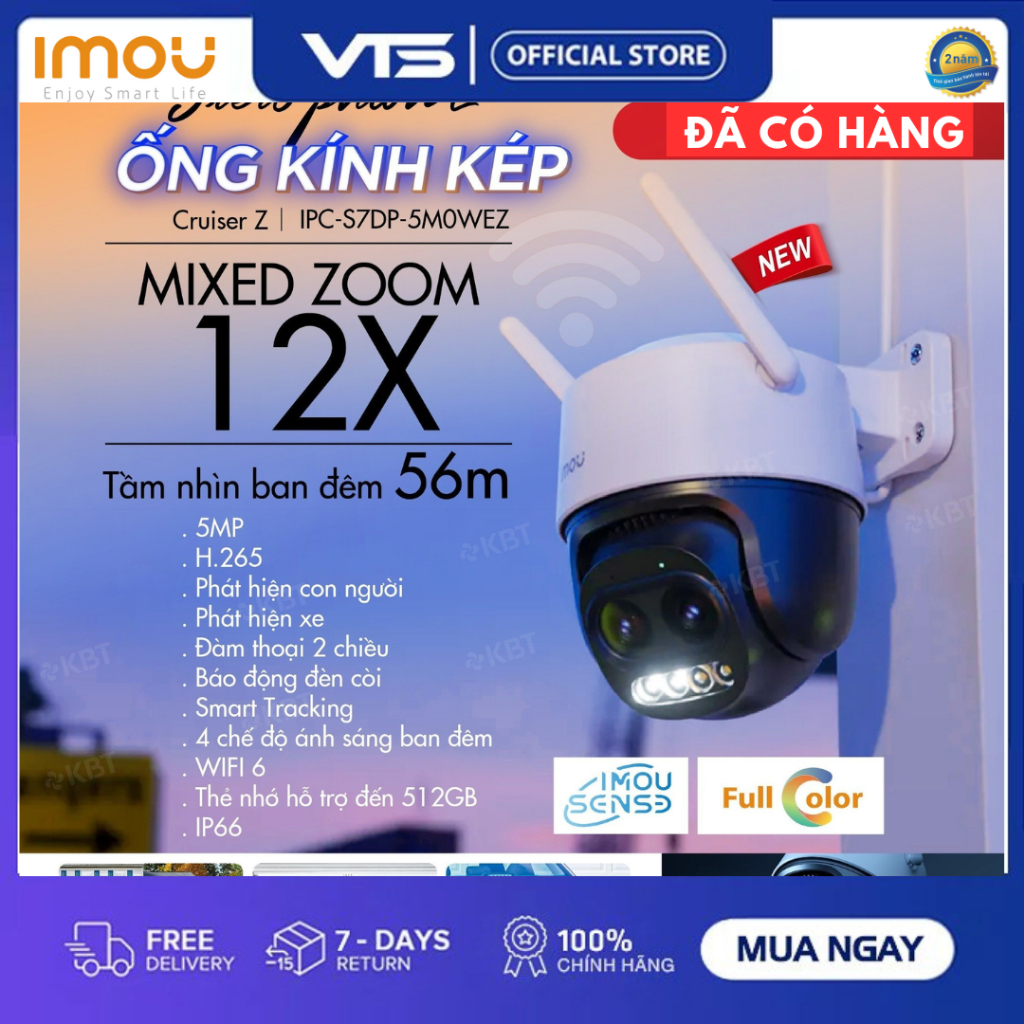 Camera Wifi IMOU CRUISER Z S7DP 3K 5MP, Zoom 12X, Ống Kính Kép, Xoay 360 Độ, Đàm Thoại, Có Màu 5