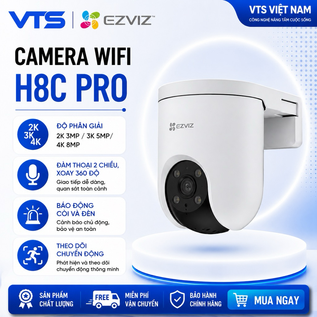 Camera Wifi EZVIZ H8C PRO 3MP/4MP/5MP - Xoay 360 Độ, Đàm Thoại 2 Chiều, Có Màu Ban Đêm, H8C VTS 3