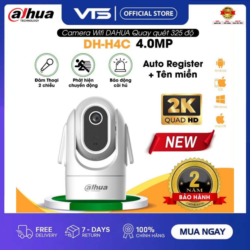 Camera Wifi DAHUA HERO C1 H2C 2MP/H4C 4MP Xoay 360 Độ, Đàm Thoại 2 Chiều, Auto Register