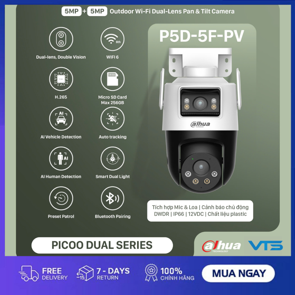 Camera Wifi 2 Mắt DAHUA Picoo Dual D1 P3D-3F-PV 6MP/P5D-5F-PV 10MP, Đàm Thoại 2 Chiều, Xoay 360 Độ 4