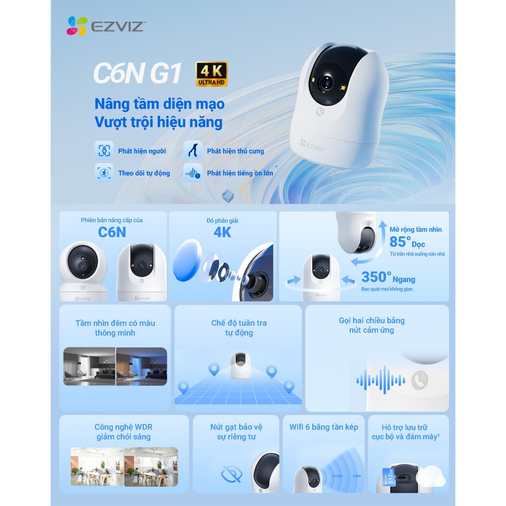 Camera Wifi EZVIZ C6N PRO, C6N G1 3MP/5MP/8MP, H6C G1 - Xoay 360 Độ, Đàm Thoại, Theo Dõi Chuyển Động 9