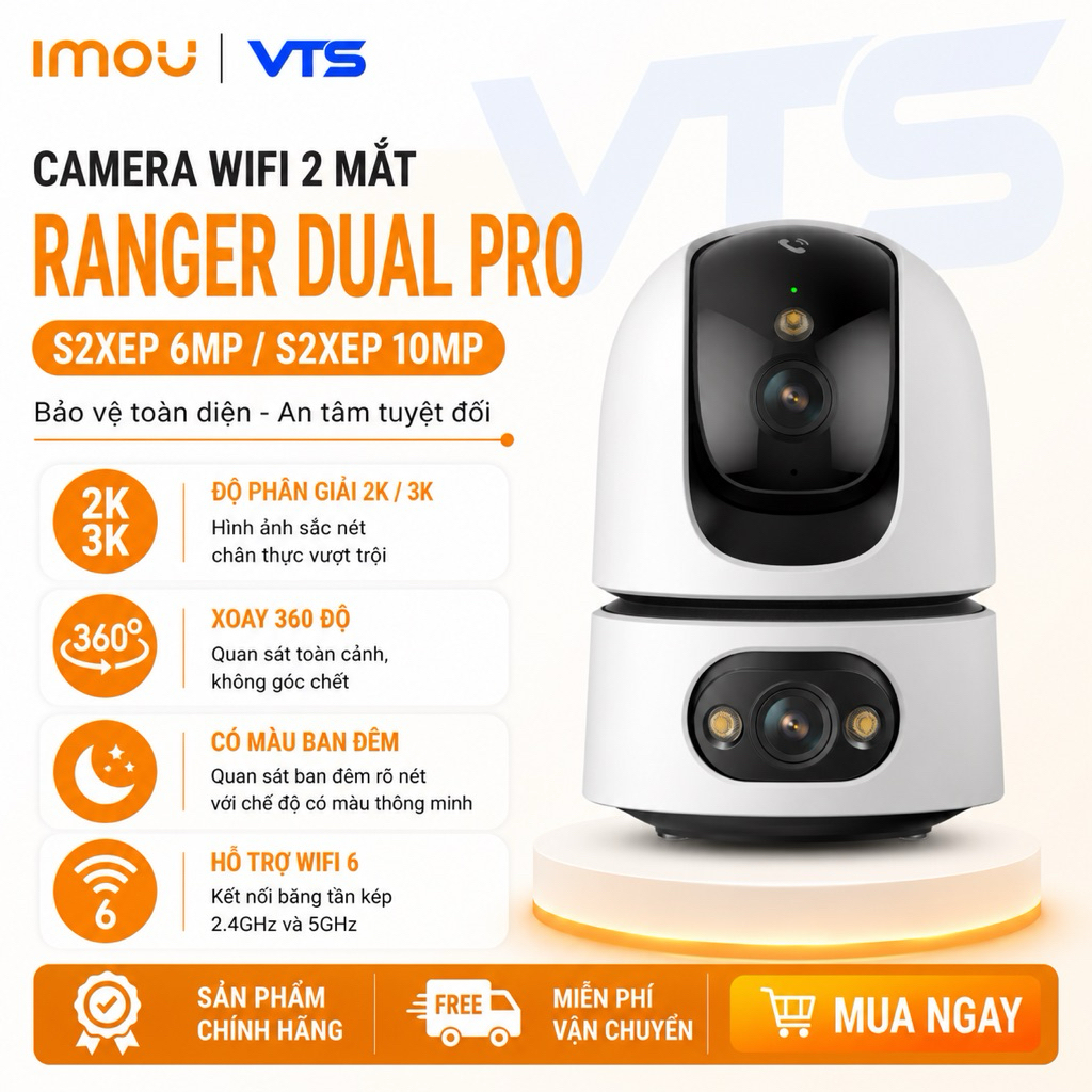 Camera Wifi IMOU 2 Mắt Ranger Dual Pro S2XEP 6MP/10MP, Xoay 360 Độ, Có Màu Ban Đêm,Đàm Thoại 2 Chiều 3