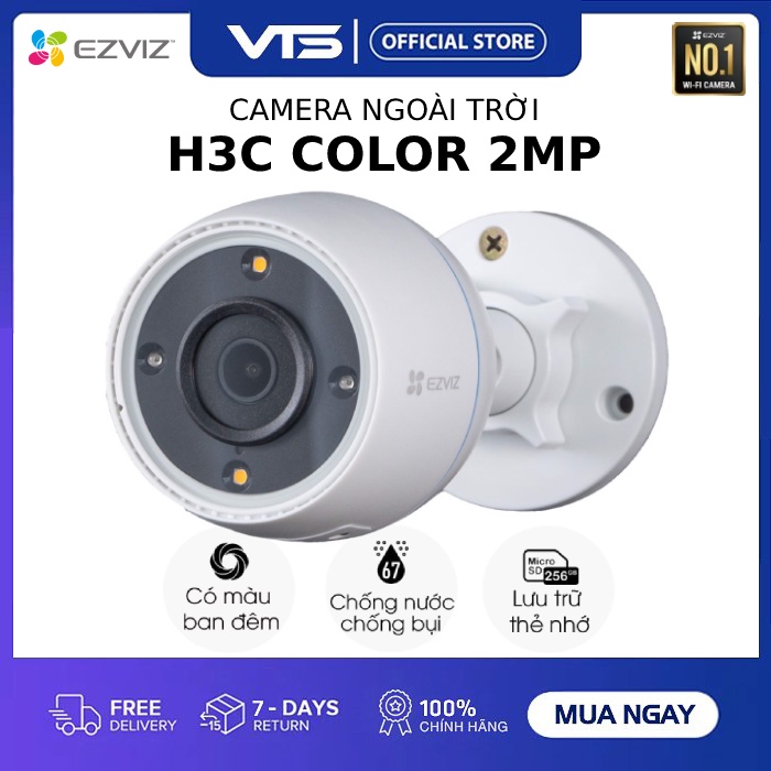 Camera Wifi EZVIZ H3C 2MP Color, Full HD - Mic Thu Âm, Có Màu Ban Đêm - Chuẩn Nén H.265 - VTS VN