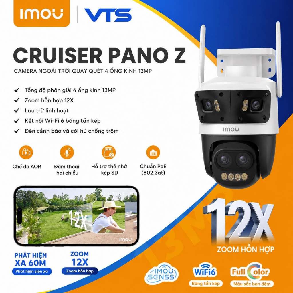 Camera Wifi IMOU Cruiser Triple S7UP-11M0WED/ Cruiser Pano Z S76DP-13M0N Full Color,Còi Đèn Báo Động 5