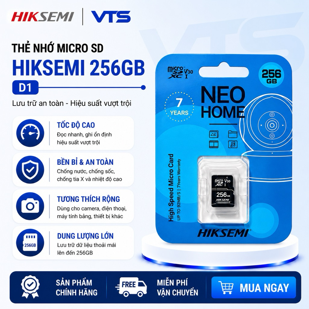 Thẻ Nhớ Micro SD HIKSEMI 256GB/512GB HS-TF-D1 Tốc Độ Đọc Đọc 92MB/s, Tốc Độ Ghi 55MB/s, Dùng Cho Camera 4