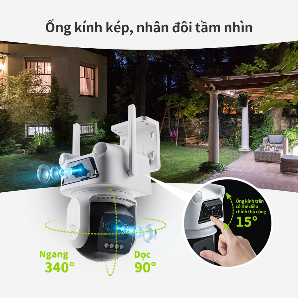 Camera Wifi 2 Mắt BeansView D320 3MP+3MP/5MP+5MP Ngoài Trời, Ống Kính Kép, Có Màu Ban Đêm, Báo Động 6