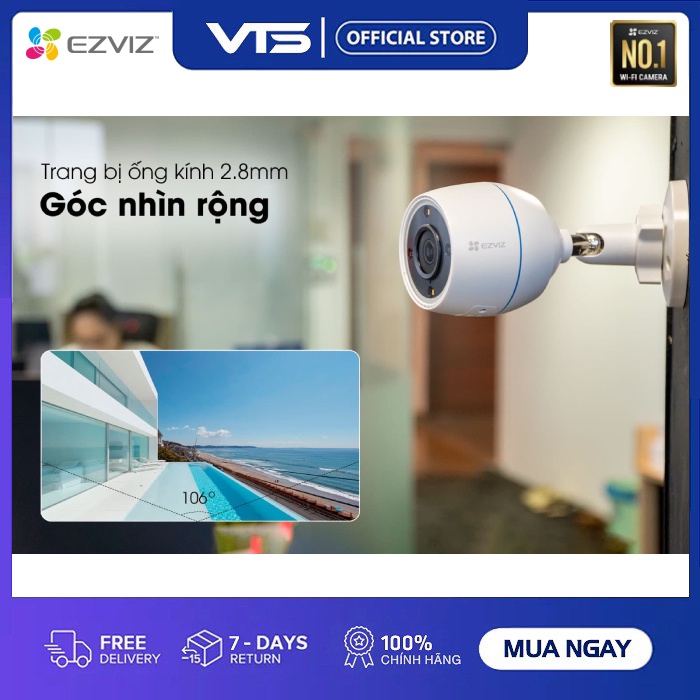 Camera Wifi EZVIZ H3C 2MP Color, Full HD - Mic Thu Âm, Có Màu Ban Đêm - Chuẩn Nén H.265 - VTS VN 6