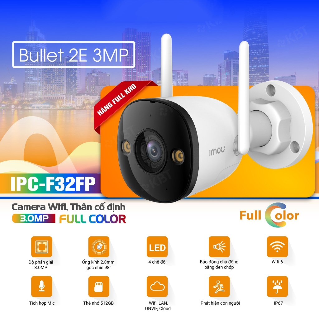 Camera Wifi IMOU Bullet 2E F32FP/F52FP/F32FP PRO/F52FP PRO Chỉ Thu Âm, Có Màu Ban Đêm, Báo Động
