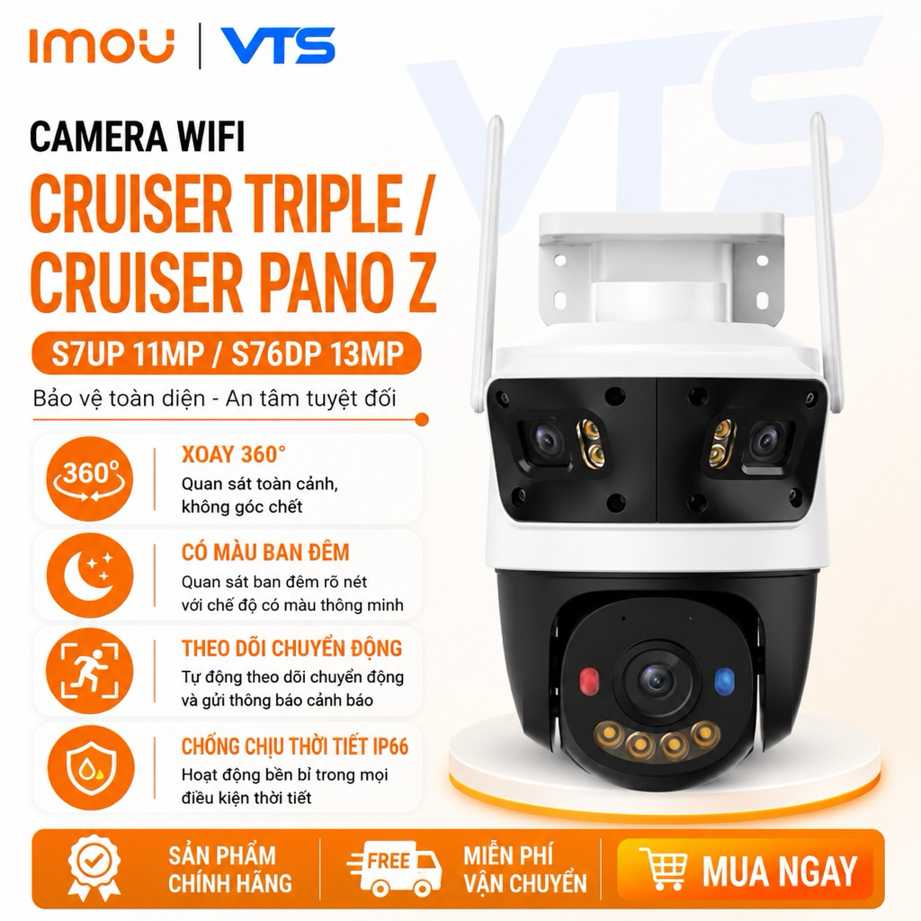 Camera Wifi IMOU Cruiser Triple S7UP-11M0WED/ Cruiser Pano Z S76DP-13M0N Full Color,Còi Đèn Báo Động 3