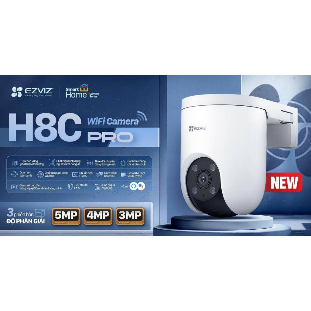 Camera Wifi EZVIZ H8C PRO 3MP 2K, Xoay 360 Độ, Trò Chuyện 2 Chiều, Ghi Hình Màu Ban Đêm - VTS VN 5