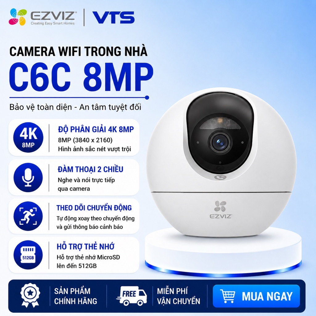 Camera Wifi EZVIZ C6C 4K 8MP Góc Rộng, Xoay 360 Độ, Đàm Thoại 2 Chiều, Theo Dõi Chuyển Động - VTS VN 2