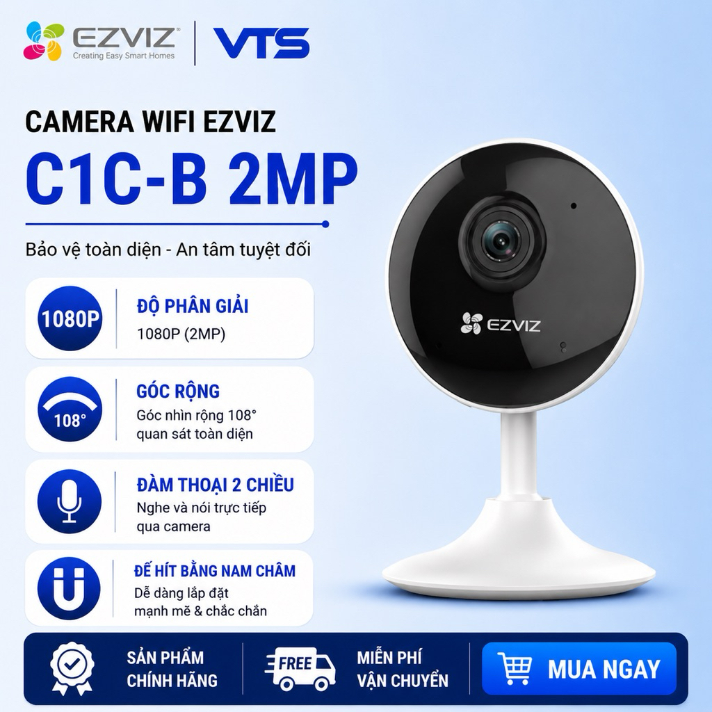 Camera Wifi EZVIZ C1C-B 2.0MP - Góc Rộng, Đế Nam Châm, Đàm Thoại 2 Chiều - VTS Việt Nam 3