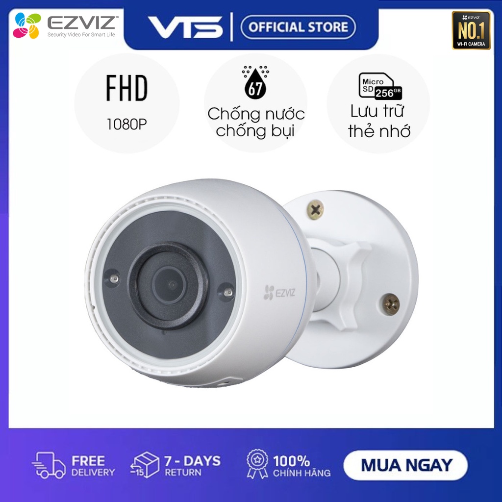 [NPP CHÍNH HÃNH] Camera IP Wifi EZVIZ C3TN 2MP, H.265 Ngoài Trời, (Bản Nâng Cấp C3WN), Chuẩn IP67- VTS Smarthome 3